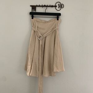 Soft Surroundings 100% linen belted pleated flare knee length skirt size petiteM
